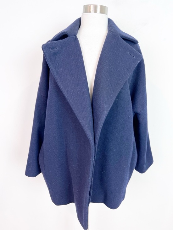 Monoprix Femme Jackets & Blazers - MONOPRIX FEMME NAVY BLUE OPEN FRONT COAT WOOL BLEND SZ 36/LARGE